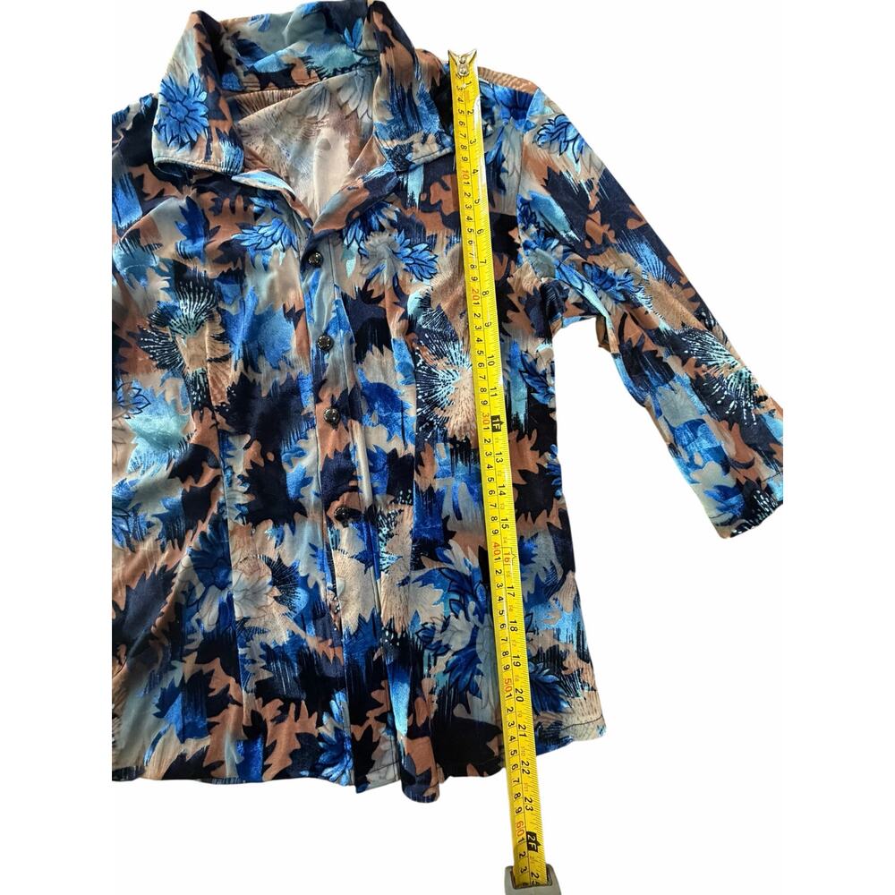 VTG 90s Velvet Burnout Blouse Small Blue Floral Sheer Boho Whimsigoth Glam Top - Picture 7 of 15